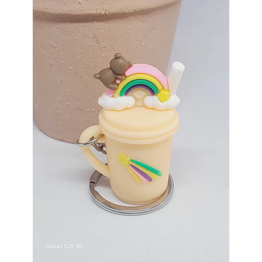 Cute Boba Drink Keychain Rainbow Bear‎ Charm Cup Bag Accessory NEW 2.0 Inches